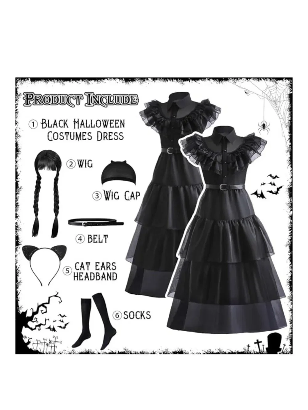 Girl's Wednesday From The Adams Family Costume - Size: 9-10 Years